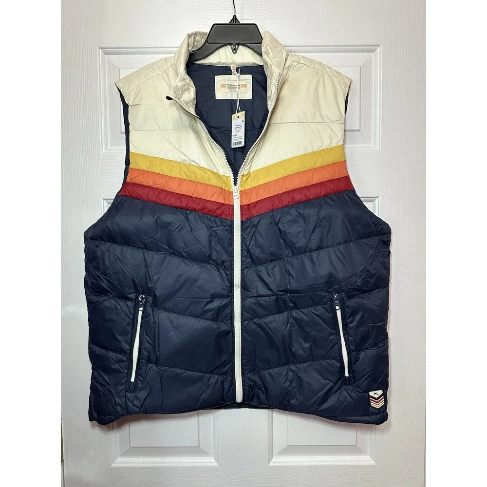 Size XXL Marine Layer Archive Boreal Puffer Vest Navy Sunset Colorblock Jacket